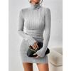 Mode Rollkragen Damen Strick Kurzkleid Herbst und Winter Neu Langarm Rippstrick Hüftbetont Lässige Partykleider Bodycon Schlichte Kleidung 2708
