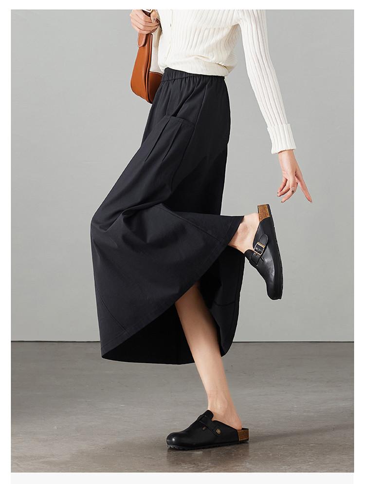 Double Pocket High Waist A-line Umbrella Skirt 2026 Spring Fashion Loose and Versatile Slimming Mid Length Skirt