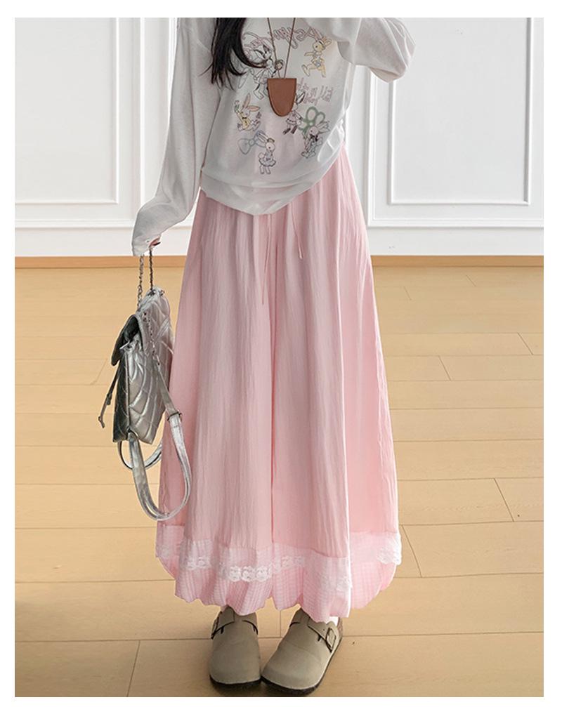 Lace Patchwork Lantern Pants - Spring/Summer Academy Style, Ice Silk, Wide-Leg Skirt Pants, Slimming Bud-Shaped Design.