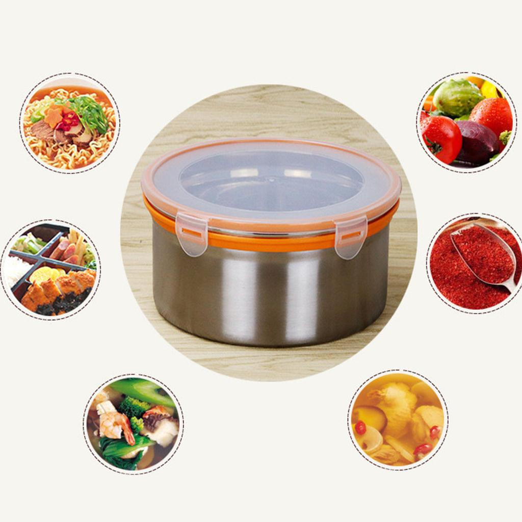 Round Stainless Steel Food Storage Container with Lid Sealed Lockable Multifunction Stainless Steel