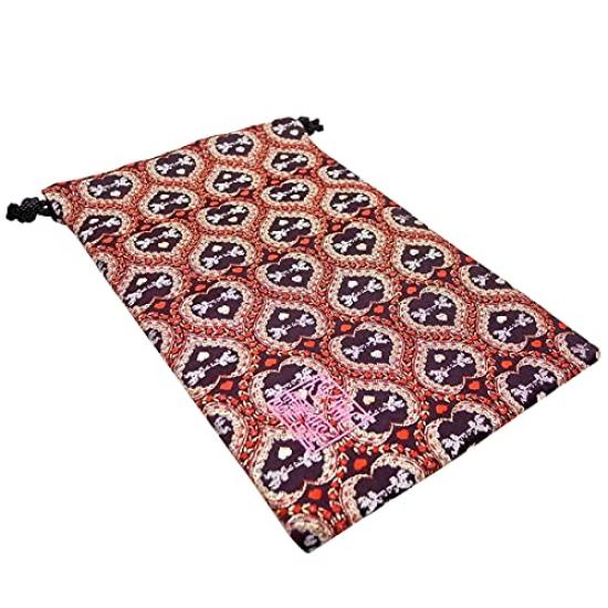 Senshishuin Nishijin Brocade Drawstring Bag (Lined) Navy Angel Design, Medium Size