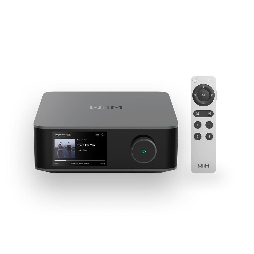 WiiM Amp Ultra with Two Voice Remotes 100W Streaming Amplifier with ESS ES9039Q2M DAC and TI TPA3255 Dual Amplifier RoomFit EQ Touchscreen HDMI and