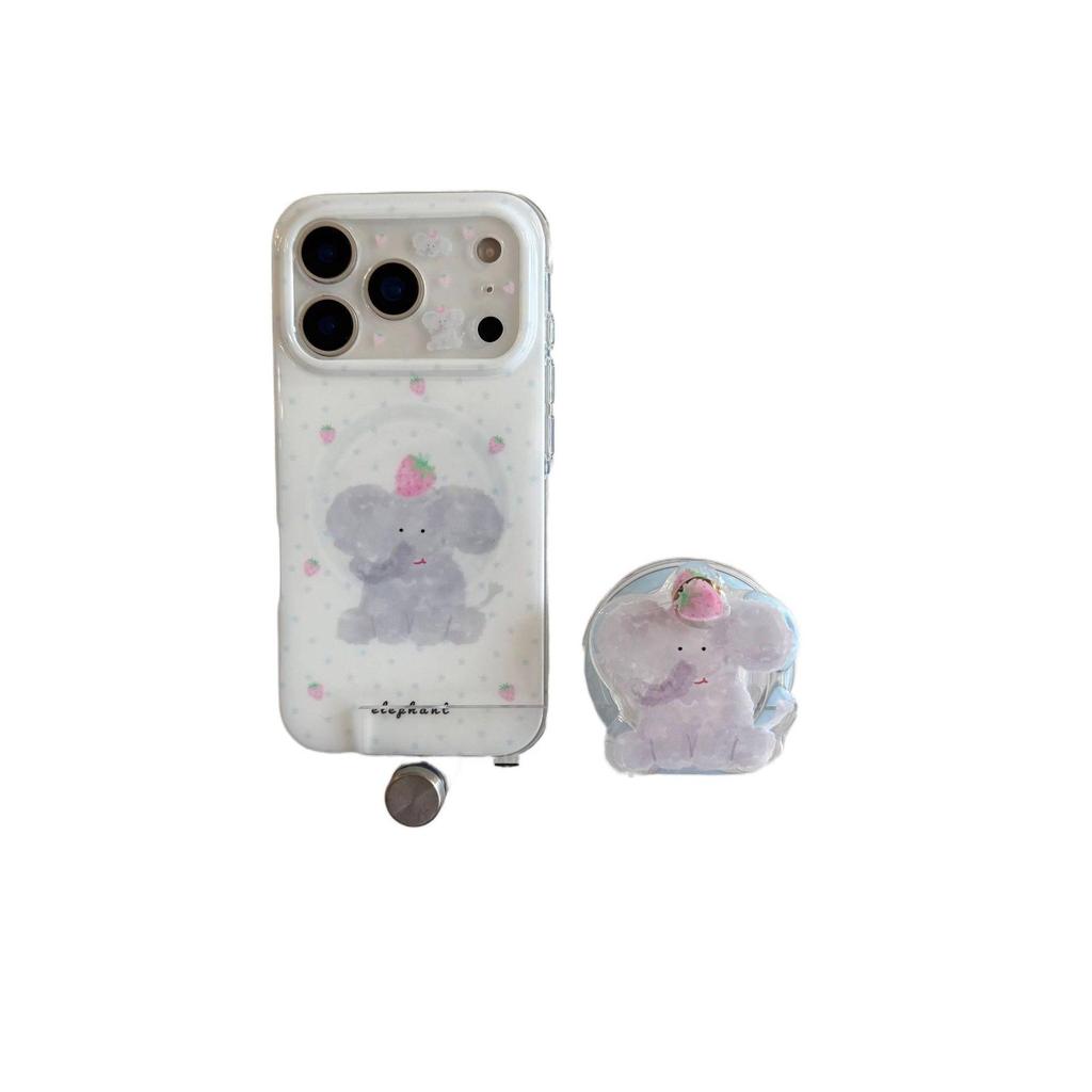 Strawberry Elephant iPhone 16/15/14 Pro Max Magnetic Case with Double Layer and Bracket