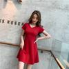 New Summer Women's Dress, Red V-neck Short-sleeved Waist and Thin Age-reducing Temperament A-word Skirt