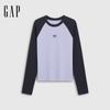 GAP Women's Embroidered Logo Contrast Raglan Slim Knit Long Sleeve Top