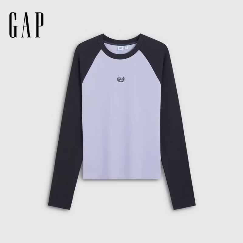 GAP Women's Embroidered Logo Contrast Raglan Slim Knit Long Sleeve Top