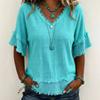 Women V-neck Pullover Short Sleeve Loose Casual Blouse Top