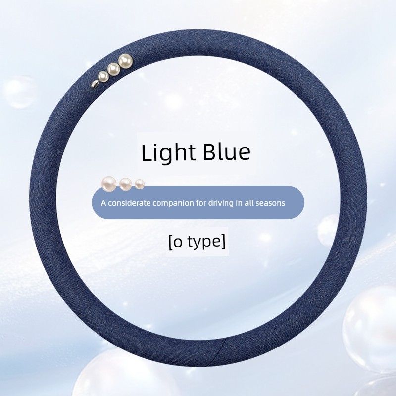 

Car Steering Wheel Cover, Four-Season Pure Hemp Breathable Handlebar Cover, Pearl Universal Anti-Slip Cute Steering Wheel Protective Cover for Women Light Blue [Round-38Cm]