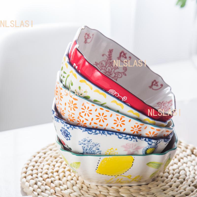 1pcs Creative Large Ceramic Bowl, Household Bowl, Japanese Tableware Set, Cute Animal Pattern, Underglaze Color Fruit Bowls