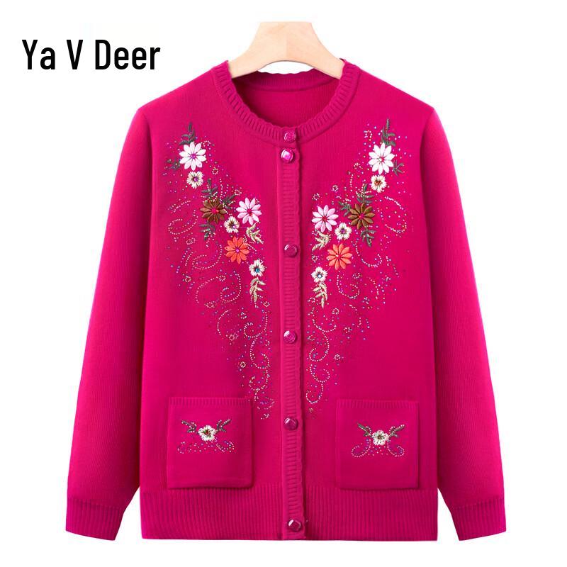 

Yalu Mid-Aged Women s Embroidered Knit Cardigan 4XL