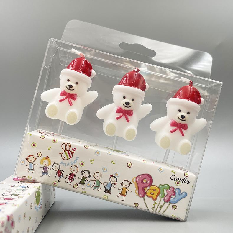 Cartoon Teddy Bear Christmas Hat Bear Candle Party Candle Christmas Atmosphere Decoration Birthday Candle