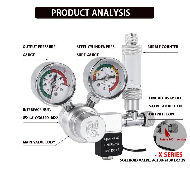 Aquarium CO2 Regulator Solenoid Valve Bubble Meter CO2 Control System Plant Water Grass Tank CO2 Pressure Reducing Valve