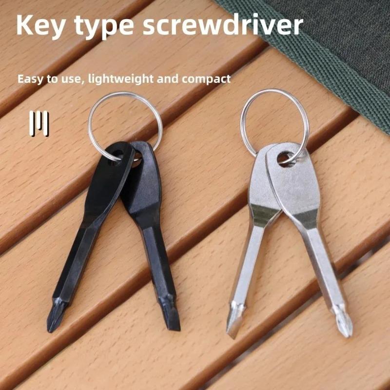 Portable Screwdriver, Outdoor EDC, Portable Tool, Flat Screwdriver, Cross Screwdriver with Keyring