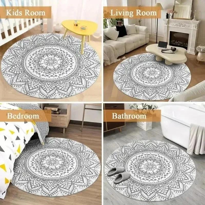 Halloween 3D Skeleton Man In Stone Hole Horror Night Round Carpet Horror Castle Pumpkin Bat Pattern Anti Slip Mat Gift