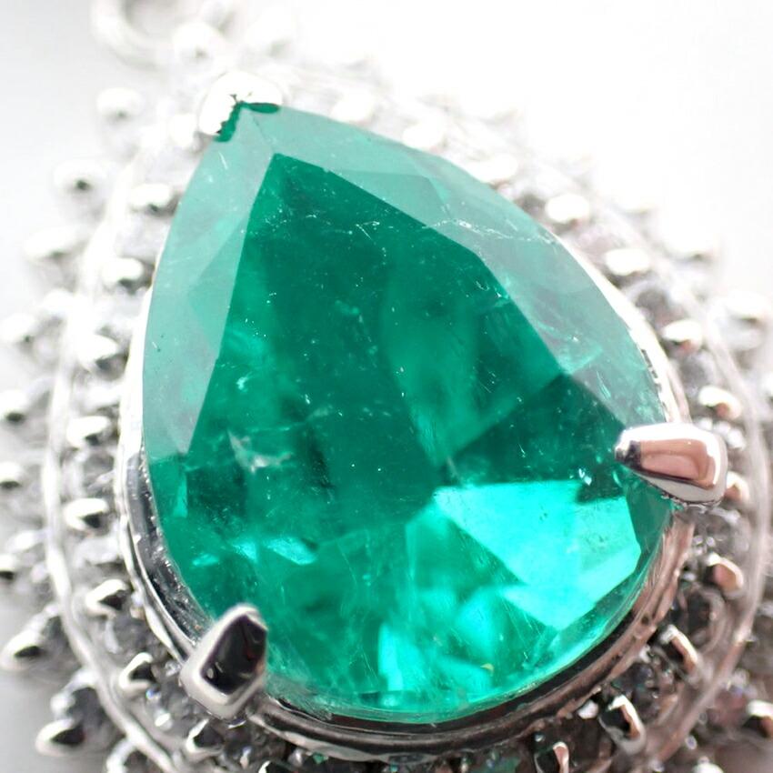 [Used] Pt900 Emerald/Diamond Pendant Top/j53-10