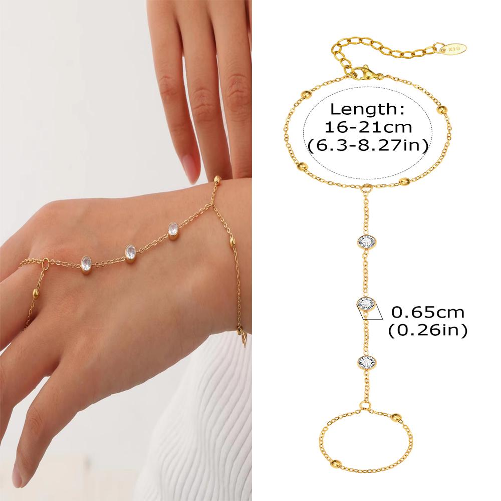 Luxury Minimalist Gold Plated Thin Chain Finger Ring Hand Chain Bracelets for Women, Party Elegant Stainless Steel Jewelry