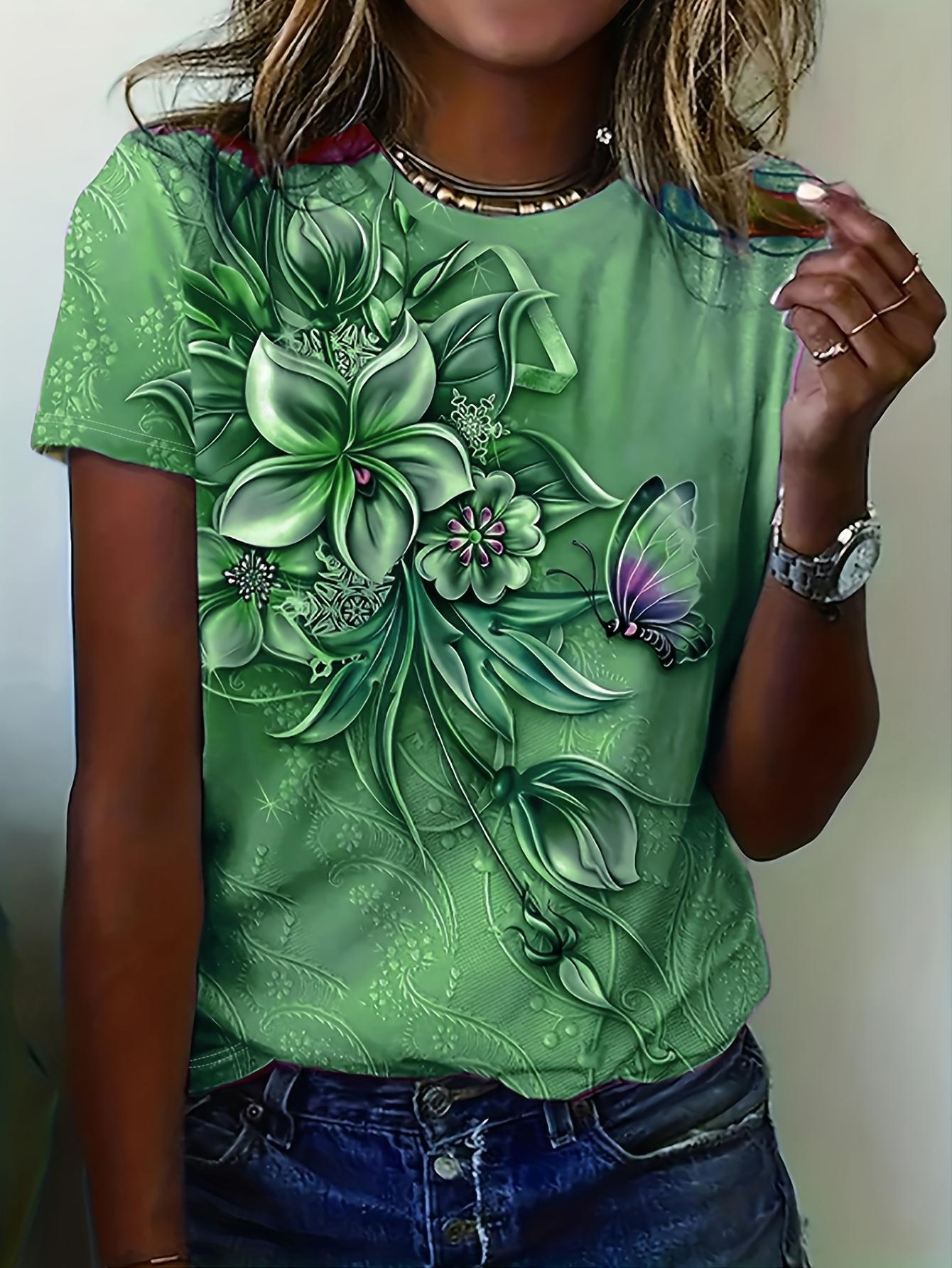 Women s Retro Floral Print Short Sleeve T-Shirt - Vibrant XXXL дубильная кора