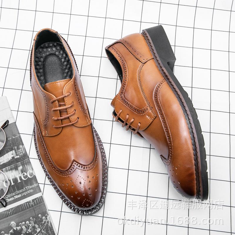 Men's shoes large size men's retro business dress fashion leather shoes men's British casual single shoes Brock leather shoes