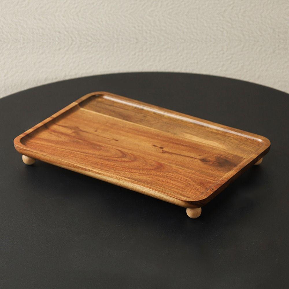 Portable Kitchen Serving Tray Solid Wood Tea Coffee Plate Rustic Serving Platter  Photo Props