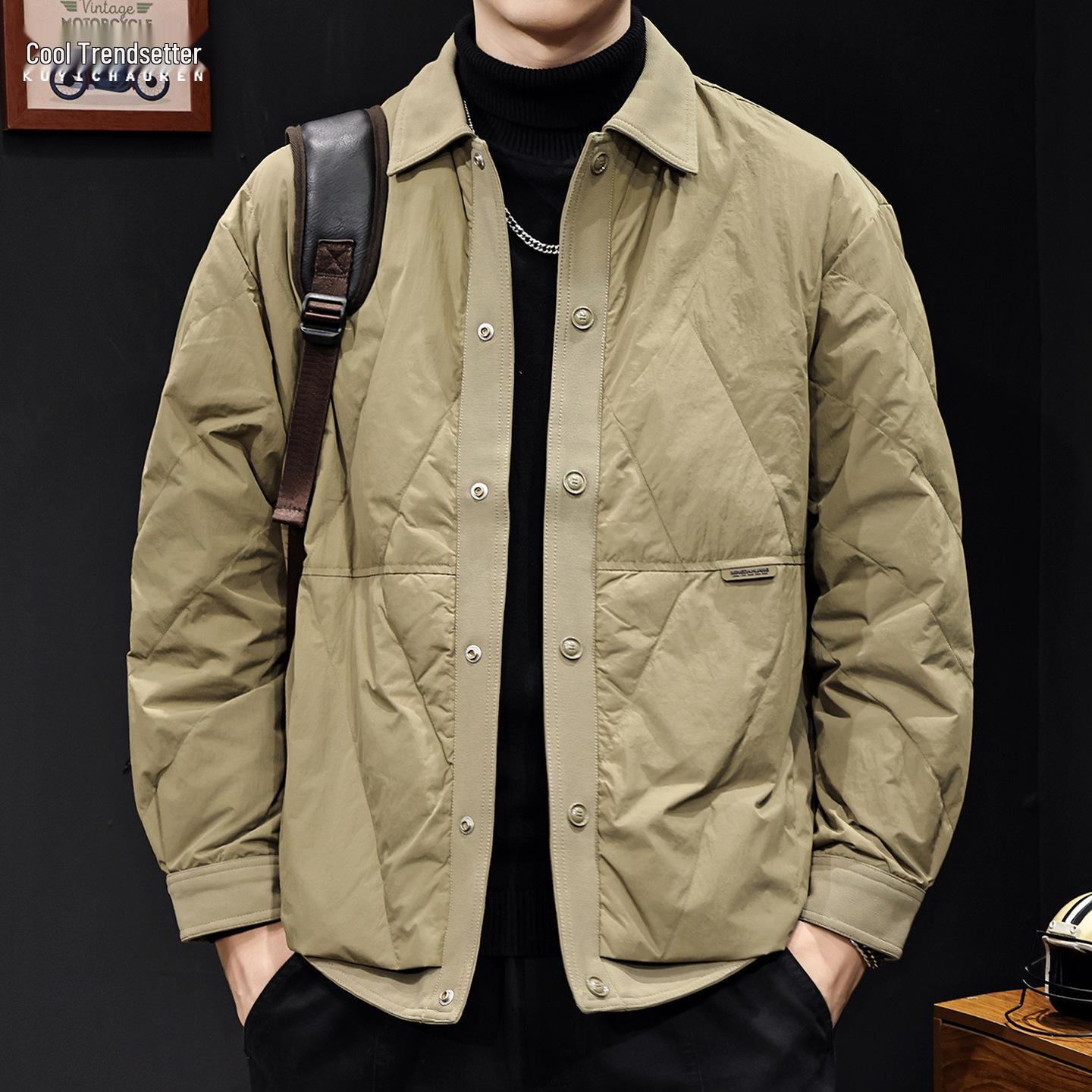 Мужская легкая белая пуховая куртка в американском стиле 2025 года – Осенне-зимний тренд, Большой размер L for 120-140 jin хаки