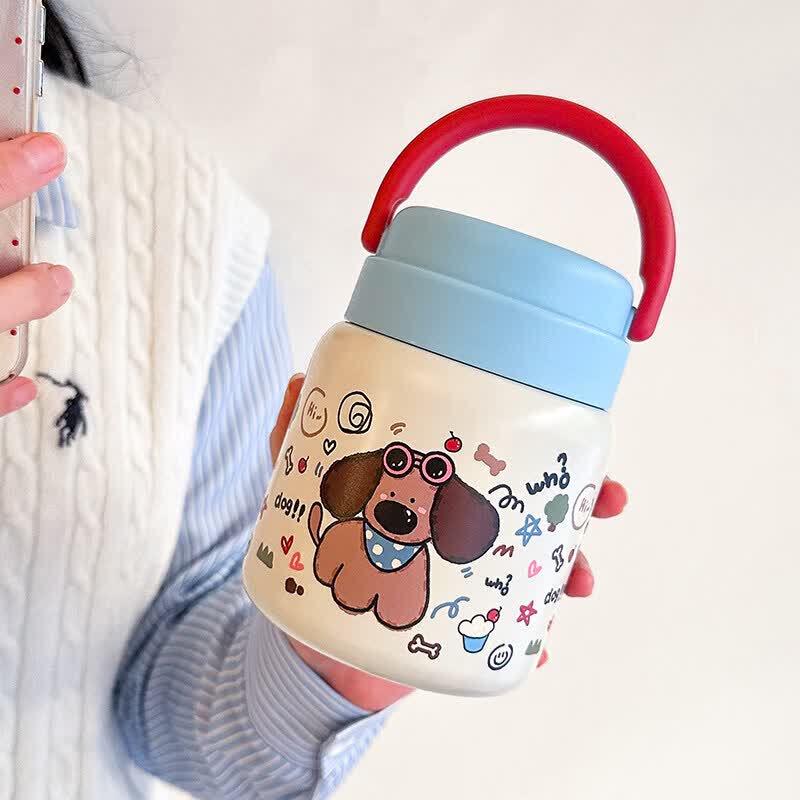 Cute Dog Line Art Thermal Food Jar with Spoon