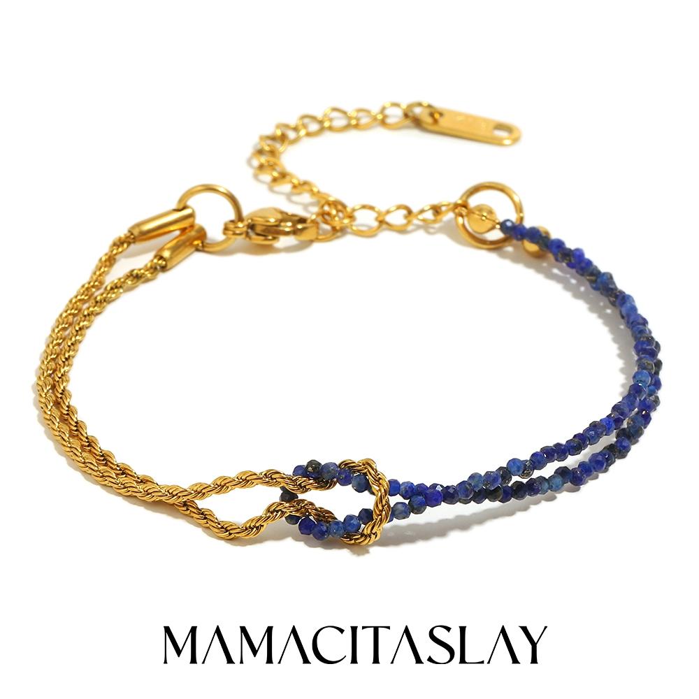 

MamacitaSlay 316L Stainless Steel Natural Stone Handmade Asymmetric Bracelet Party Waterproof Jewelry Women s Charm Bracelet 22cm темно-синього кольору