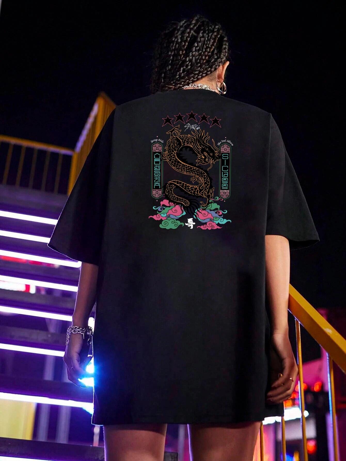 

Хлопковая футболка Stray Kids с принтом дракона 5 звезд, женская футболка унисекс с коротким рукавом Y2k, футболки, топы, Harajuku, винтажная летняя повседневная футболка S