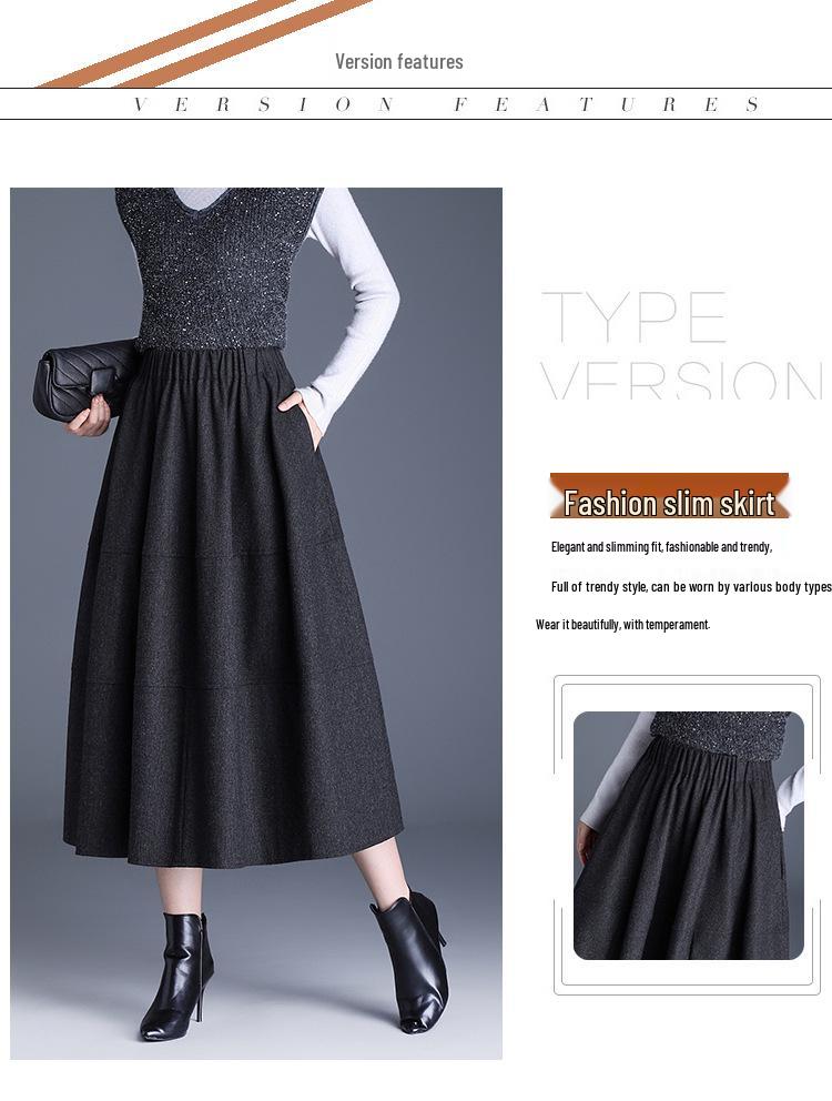 Women's Woolen A-line High Waist Midi Skirt: Thick, Fashionable Autumn/Winter Style