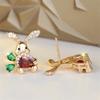 Cute Carrot Small Rabbit Stud Earrings For Women Red Green Crystal Water Drop Stone Earring Vintage Gold Silver Color Jewelry