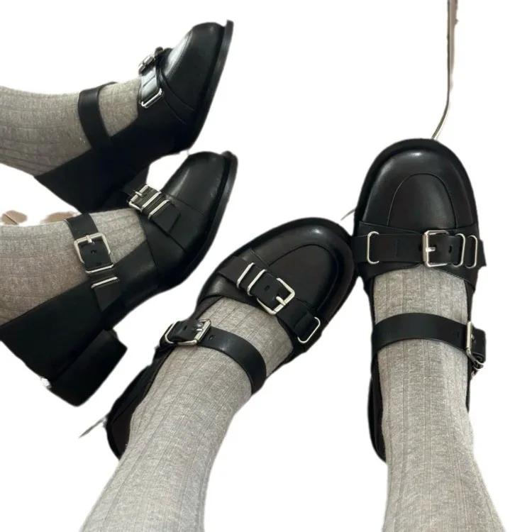 2024 Осень Новые Женские Модные Туфли Мэри Джейн с пряжкой на платформе с мелким носком — фото 5