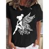 Women's Black & White Fairy Floral Print T-Shirt Short Sleeve Round Neck Casual All Season Breathable Top