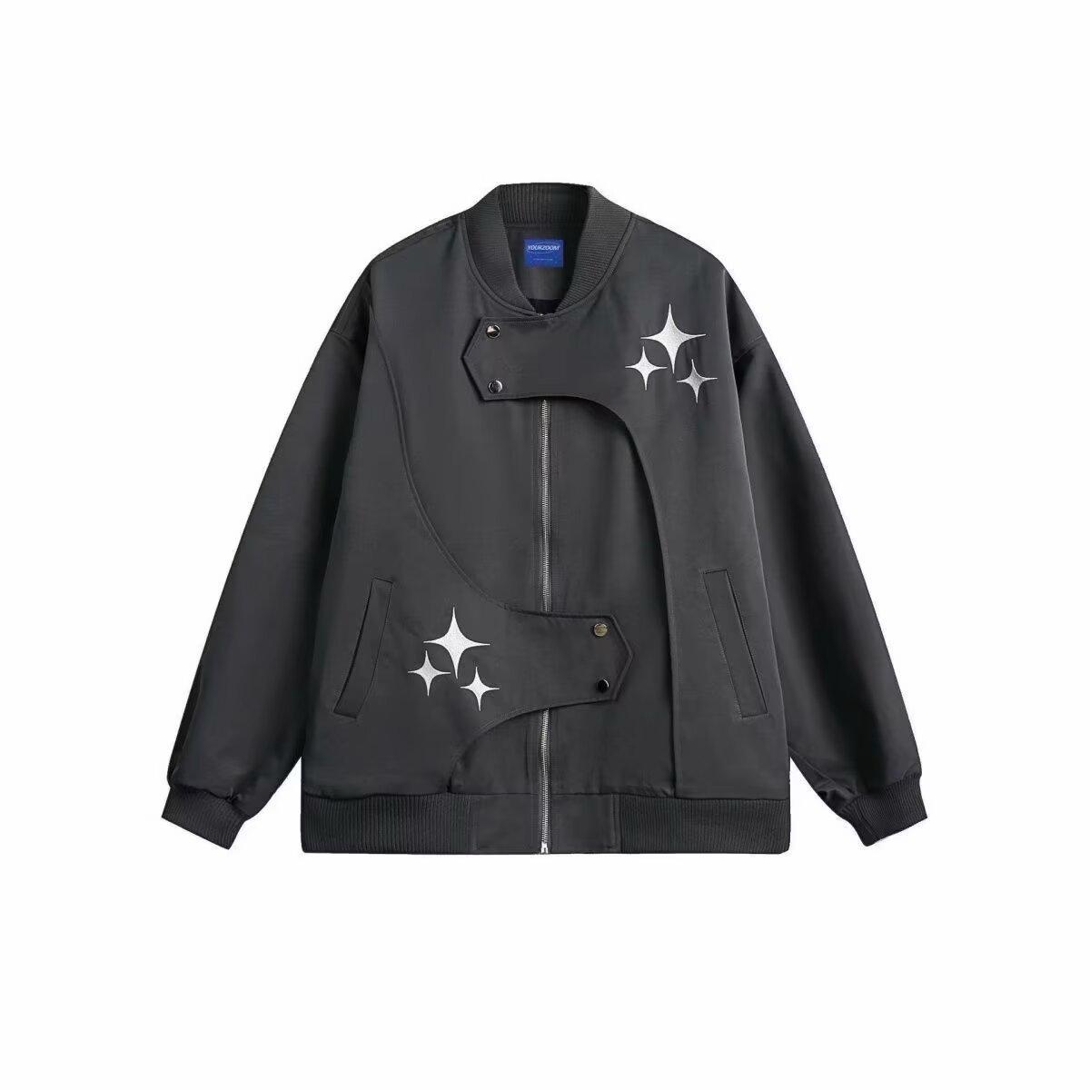 

2023 Американская уличная хип-хоп вышитая бейсбольная куртка - Свободный крой для пар, Весенне-осенняя верхняя одежда XL серый