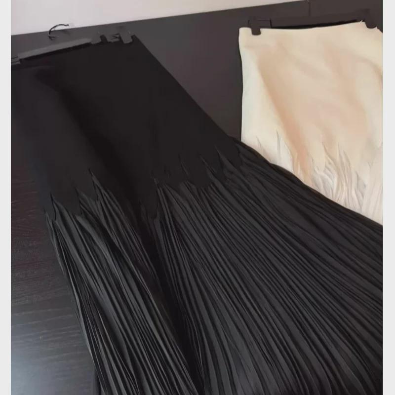 High-Waist Petal Pleated Lace Skirt - Elegant Summer Long Skirt for Women