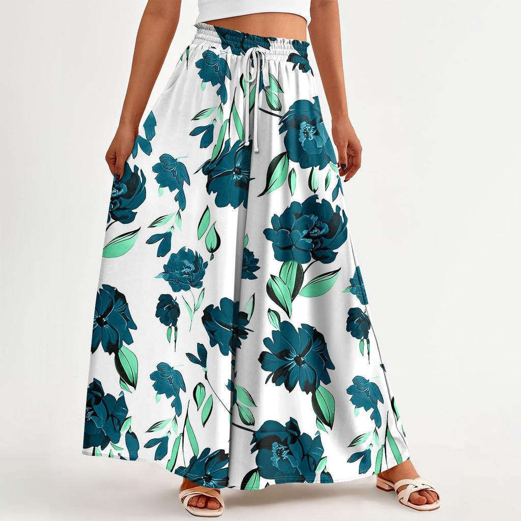 Women's Summer Wide Leg Pants High Waisted Flowing Pockets Fashion Casual Casual Bohemian Printed Beach Pants