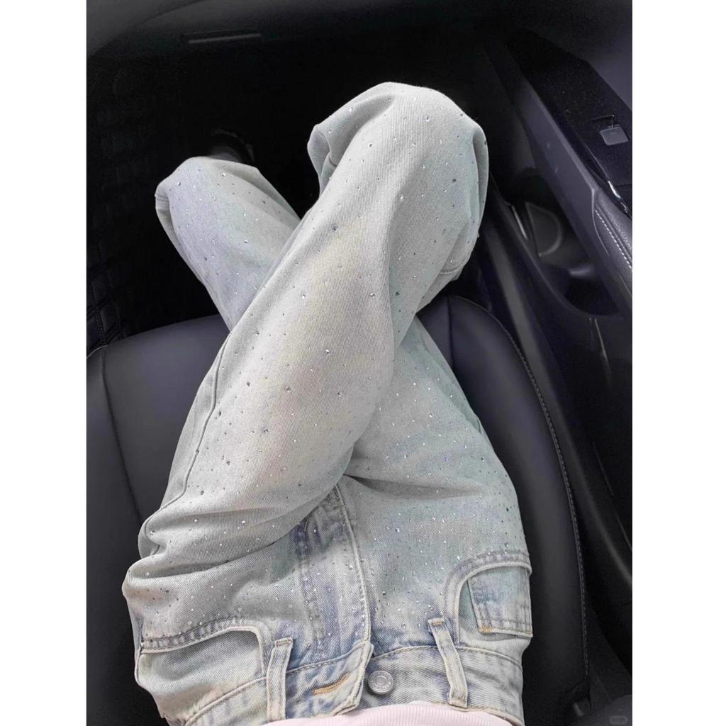 Retro Rhinestone Hotfix High Waist Wide Leg Jeans for Women - Spring/Summer 2026 Collection