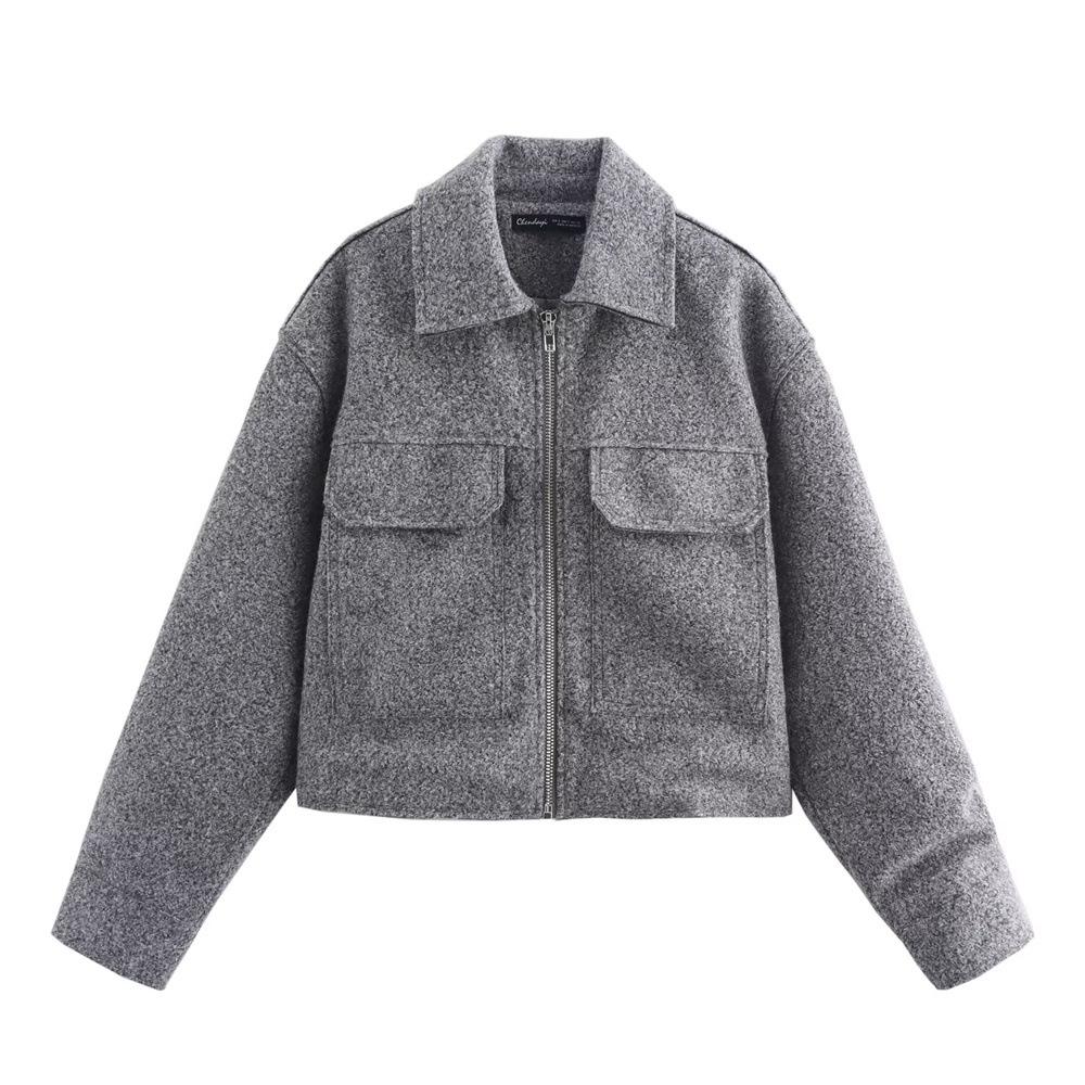 

Женская свободная куртка с лацканами и жемчугом, осень/зима 2024 Extra Small серый