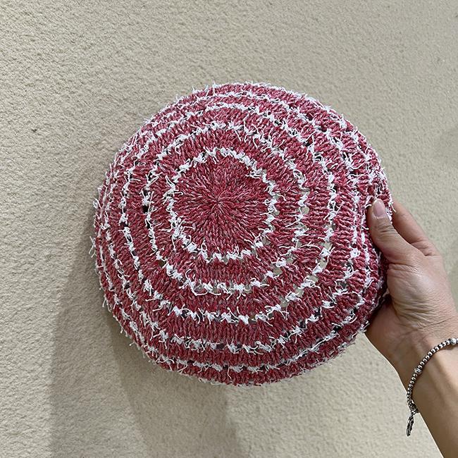 

Striped hollow beret children summer breathable versatile painter hat shopping fruit newsboy hat tide Adult (56-58cm)