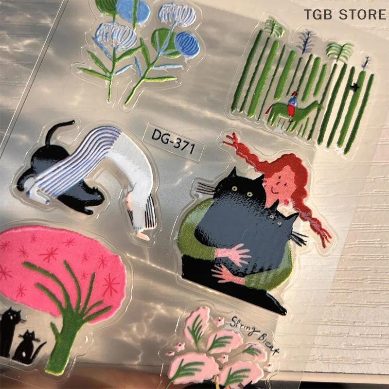 1 Sheet INS Cute Black Cat 3D Epoxy Resin Cartoon Jelly Sticker Transparent Decals For DIY Decoration