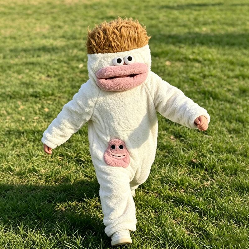Pyjama Monstre à Grande Bouche pour Enfants Pyjama Drôle Doublé Polaire Corail Pyjama à Capuche Dessin Animé Nouveau pour Enfants