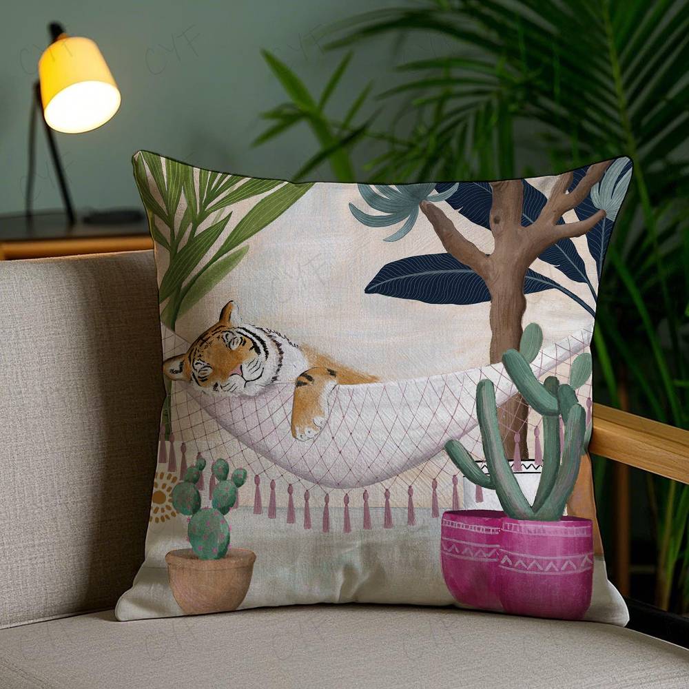 Short Plush Material Pillowcasecheetah Llama Leopard Jungle Pillow Case Custom Printed Brushed Fleece Pillow, Baby Skin-Touch, E