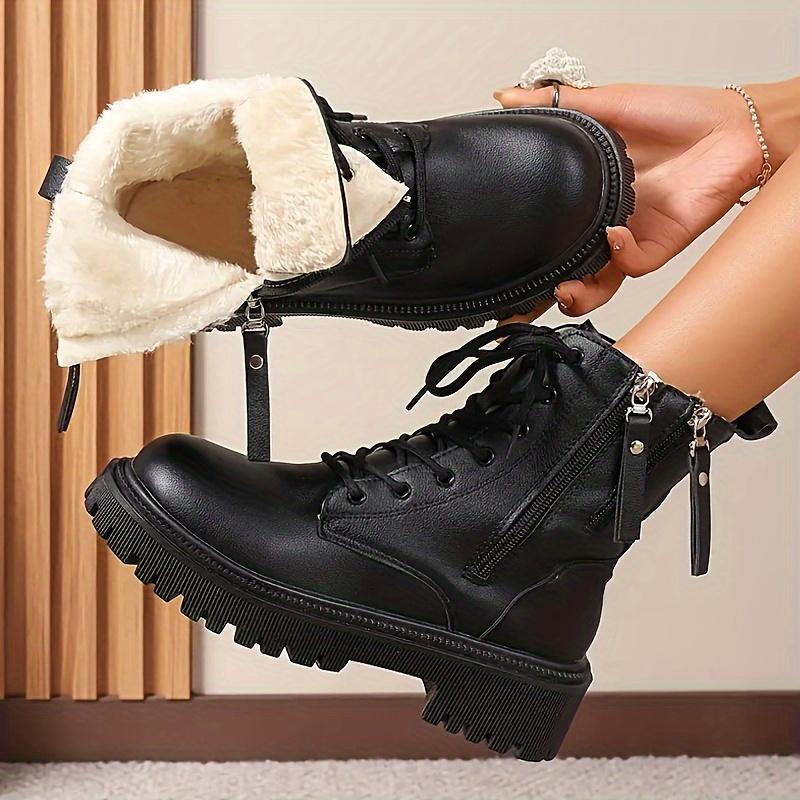 Mid Heel Platform Ankle Booties Women's Casual Ankle Booties Platform Lace-Up Boots  Winter Round Toe Comfort Shoes