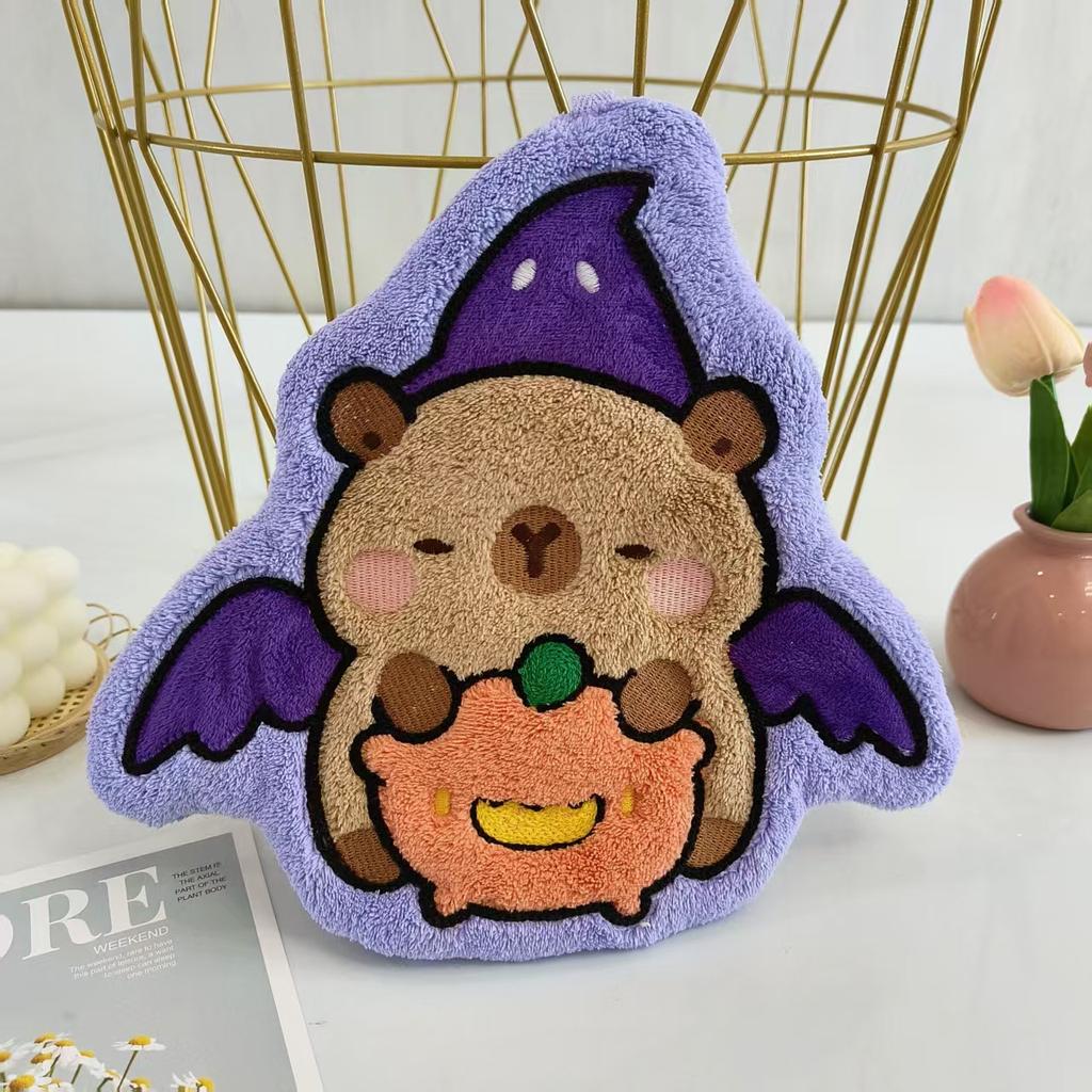 New Halloween Kapibara Hand Towel Hanging Type Home Kitchen Bathroom Coral Fleece Soft Water Absorption Quick Drying