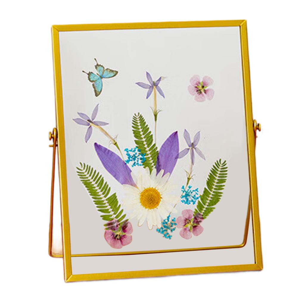 Modern Pressed Flower Frame With Metal Edges And Clear Glass Panel Tabletop Artwork Photo Frame Home Decoration