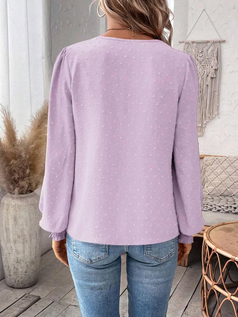 2026 Europe Autumn/Winter V-neck Lace Solid Color Long Sleeve Casual Women's Top