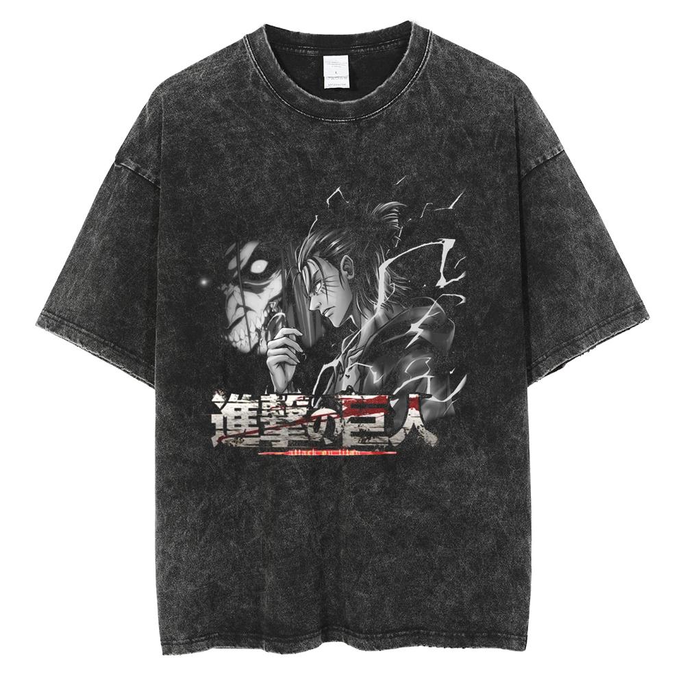 Hot Anime Attack On Titan Levi Ackerman Printed Washed Tshirt Men High Quality Cotton T-shirts Harajuku Male Oversized T Shirt