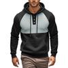 New Casual Men's Hooded Sweatshirt Contrasting Color Splicing Plus Velvet Pullover Handsome Top
