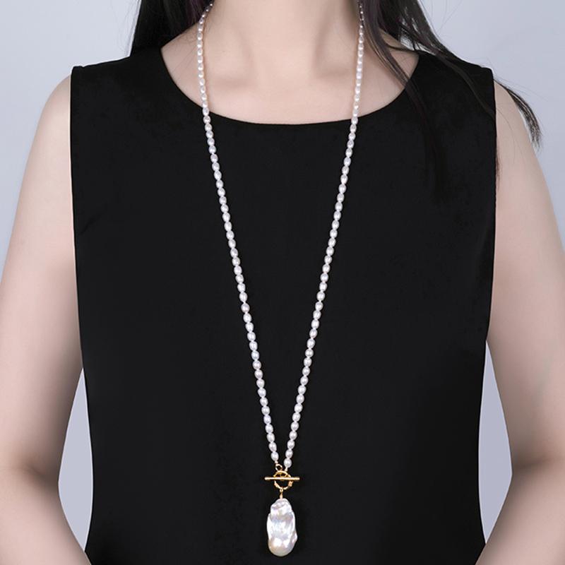 18inch/20inch Baroque Freshwater Sweater Chain Pearl Necklace with 925 Silver Buttons White Color Pearl for Party