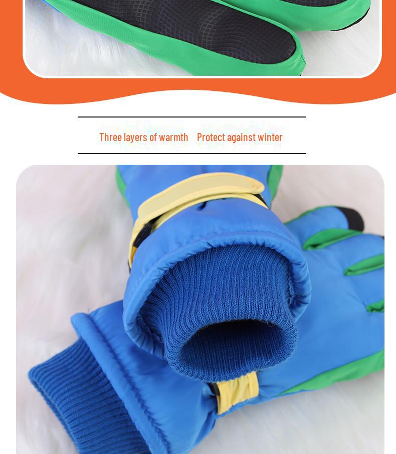 Children's Winter Ski Gloves: Thick, Cold-Proof, Waterproof, Windproof, Non-Slip, Warm Cotton for Ages 3-17.