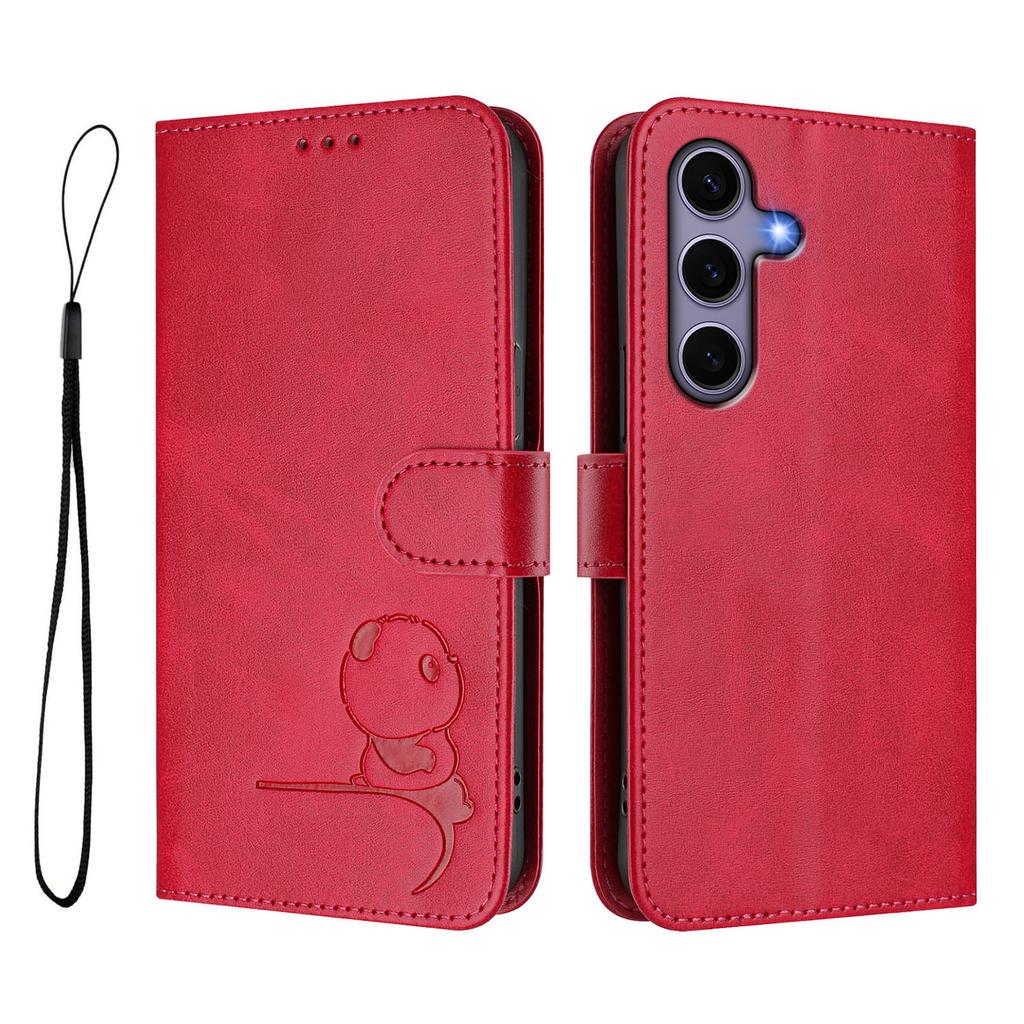 Für Samsung Galaxy S24/Galaxy S25 Hülle Panda-Prägung RFID-Blockierendes Portemonnaie Leder-Handyhülle mit Handschlaufe