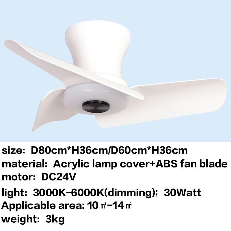 24" 32" DC Motor Small Ceiling Fan Lamp Electric Ceiling Fan With Light Bedroom  LED Tricolor Dimming Lighting Fan
